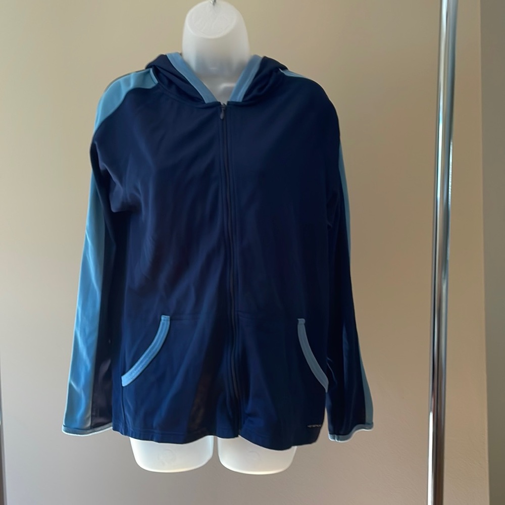 Buzz Off Womens Insect repellent BLUE NAVY zip front hoodie camping gear Size L